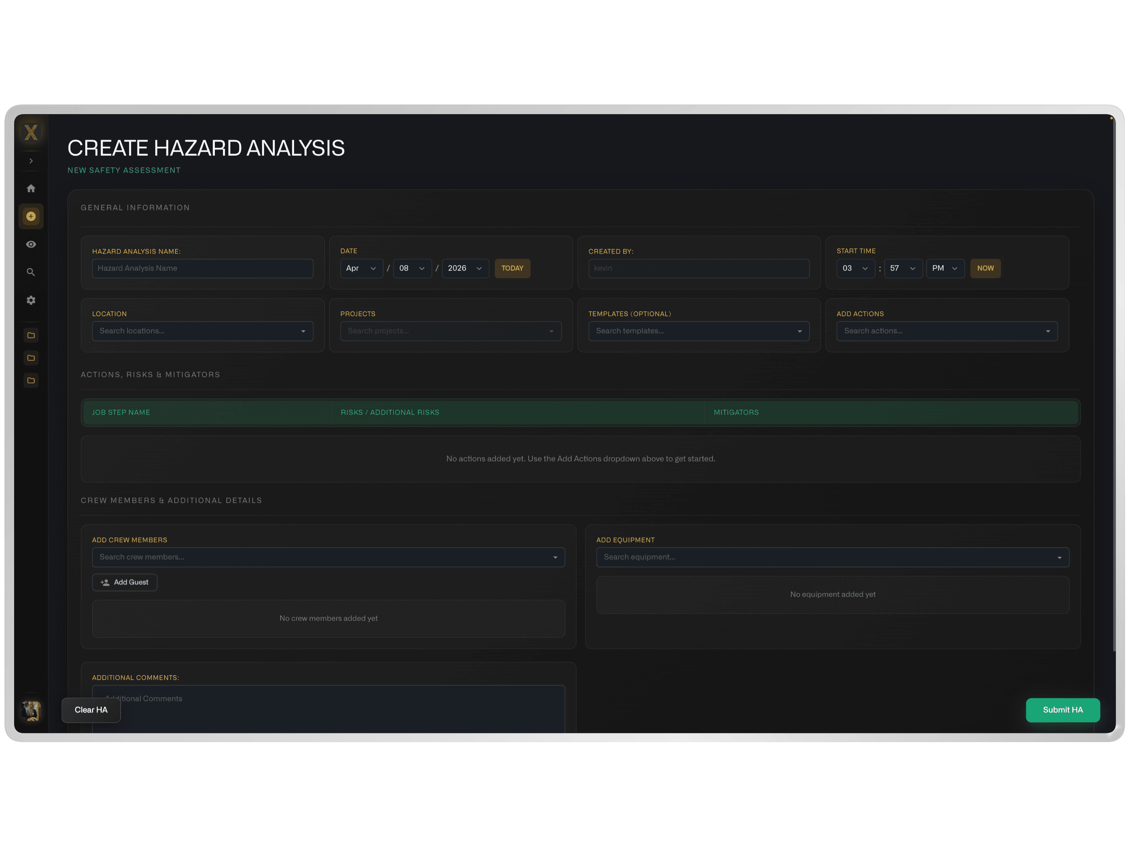 NIXN JHA — Create Hazard Analysis