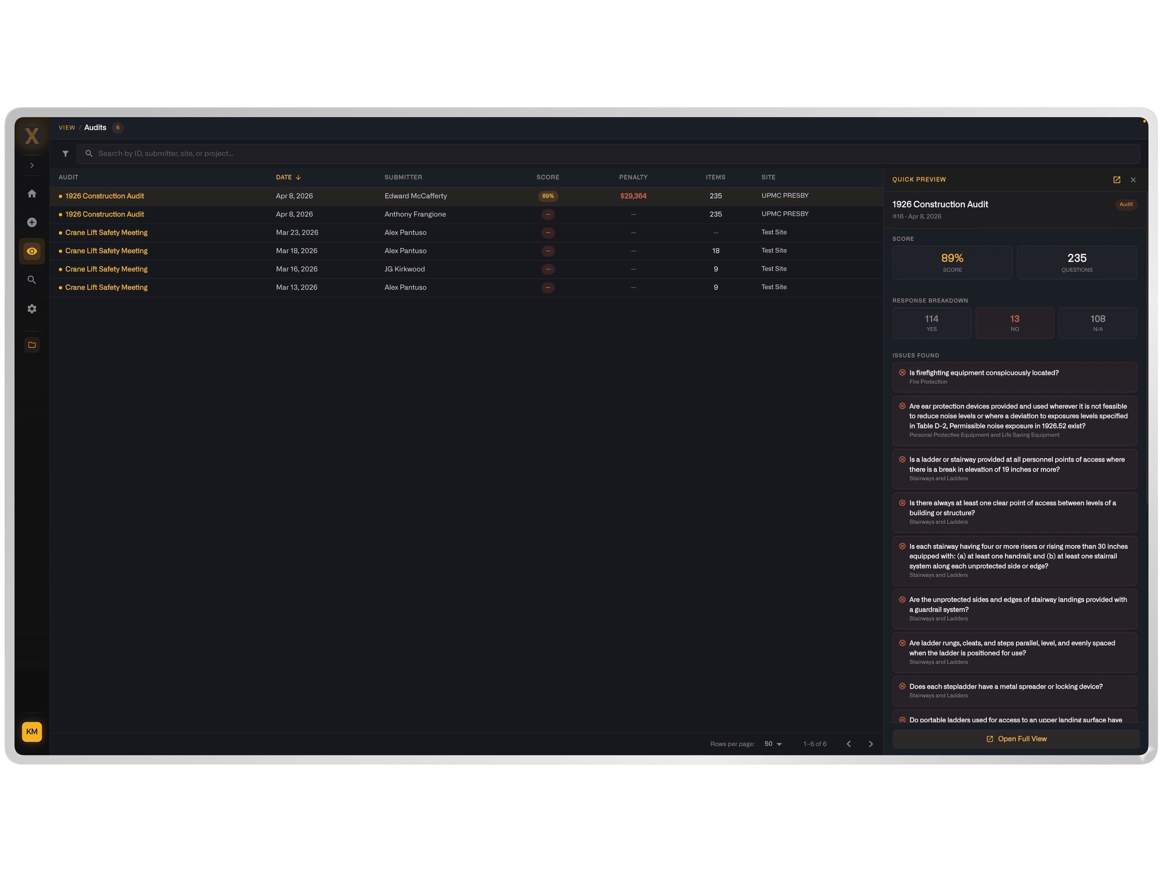 NIXN Audit Management — Audits View