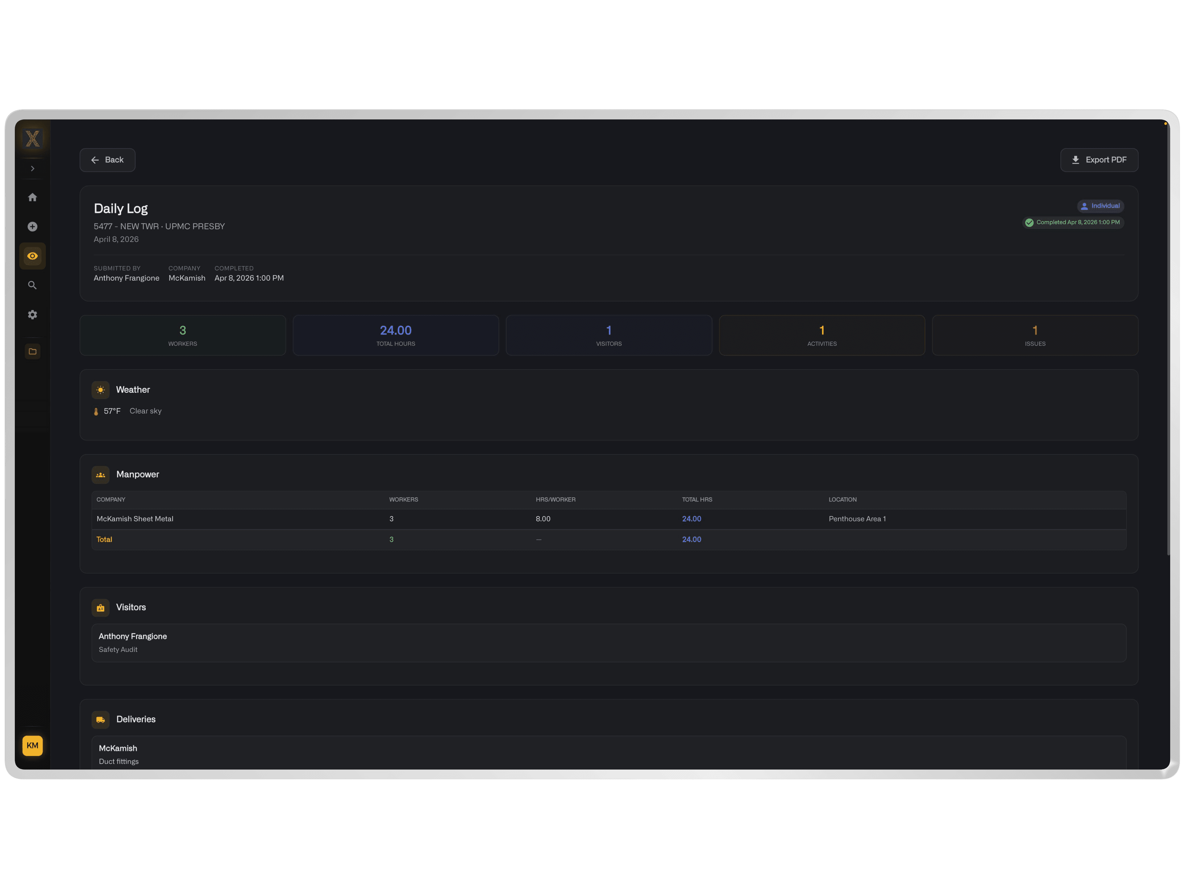 NIXN Daily Logs — Report View