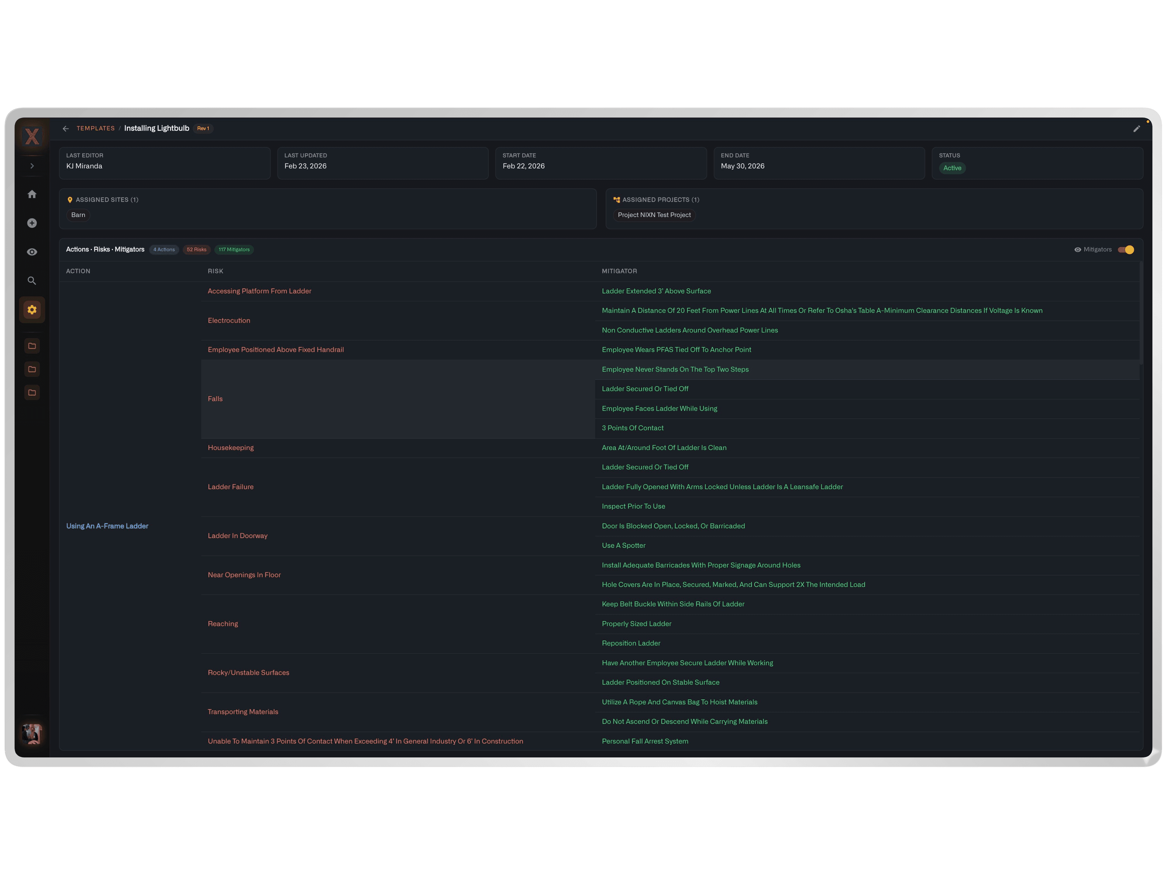 NIXN SOPs & Work Instructions — Template View